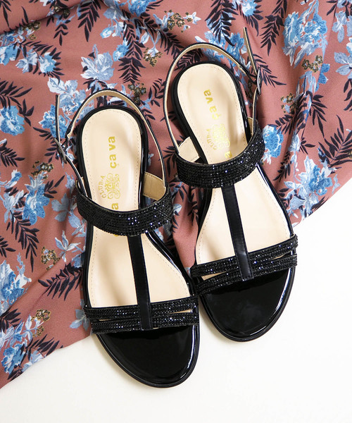cava cava（サヴァサヴァ）の「<cavacava (サヴァサヴァ) >ラインストーンサンダル（サンダル・レディース・ベージュ/ライトグレー/ブラック/ホワイト・L/LL/S/M）」の5枚目の写真