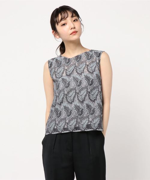 YECCA VECCA（イェッカヴェッカ）の「リーフレースノースリーブブラウス ●（シャツ/ブラウス・レディース・レッド/オフホワイト/グレー・FREE）」の2枚目の写真