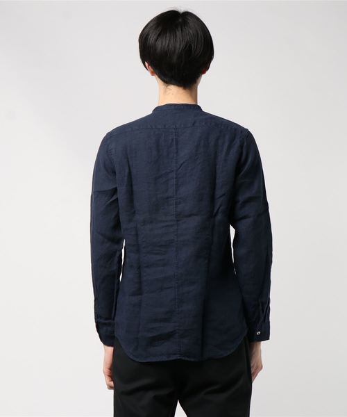 PAZZO(パッゾ)の「【PAZZO】 Japan Made バンドカラーシャツ リネン(シャツ/ブラウス・メンズ・ネイビー/オフホワイト/ベビーピンク・44/48/50)」の4枚目の写真