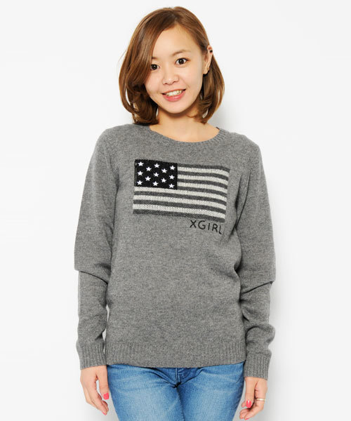 X-girl（エックスガール）の「STARS STRIPES KNIT TOP（ニット/セーター・レディース・ブラック/アッシュグレー/レッド・1/2）」の3枚目の写真