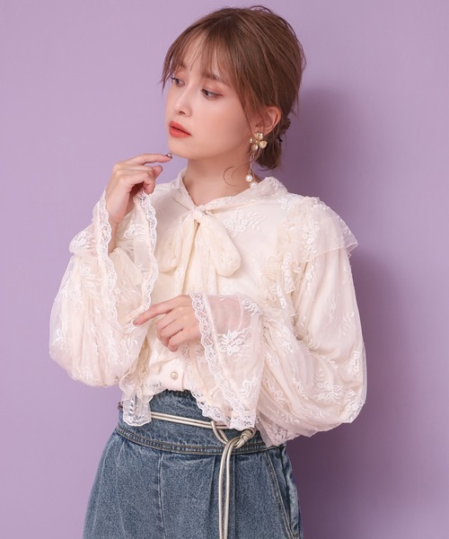 one after another NICE CLAUP（ワンアフターアナザーナイスクラップ）の「vintage風ボウタイレースブラウス（シャツ/ブラウス・レディース・ベージュ/オフホワイト/グレー・FREE）」の7枚目の写真