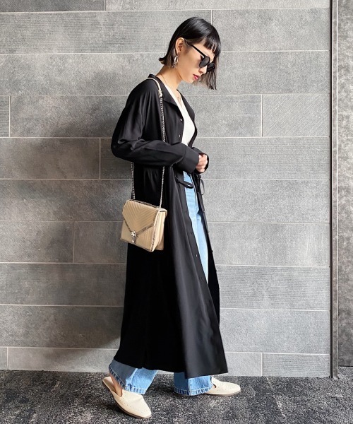 PAGEBOY（ページボーイ）の「EcoVeroイージーケアワンピース（シャツワンピース・レディース・ブラック/ブルー/グレイッシュベージュ・FREE）」の6枚目の写真