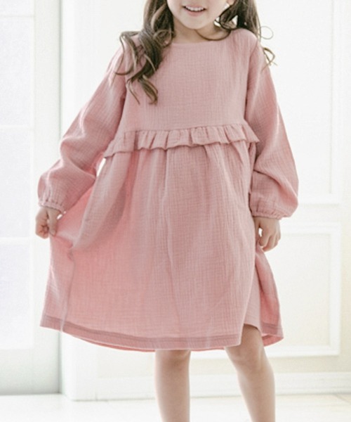 Catherine Cottage（キャサリンコテージ）の「ダブルガーゼフリルワンピース　長袖（ワンピース・キッズ・ブラック/ネイビー/ブラウン/サンドベージュ/ミント/クリーム/モカ/スモークピンク/ローズ/コーラル・150/100/110/120/130/140）」の9枚目の写真