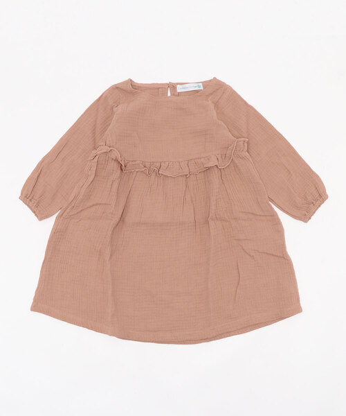 Catherine Cottage（キャサリンコテージ）の「ダブルガーゼフリルワンピース　長袖（ワンピース・キッズ・ブラック/ネイビー/ブラウン/サンドベージュ/ミント/クリーム/モカ/スモークピンク/ローズ/コーラル・150/100/110/120/130/140）」の10枚目の写真