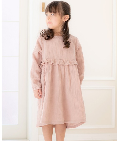 Catherine Cottage（キャサリンコテージ）の「ダブルガーゼフリルワンピース　長袖（ワンピース・キッズ・ブラック/ネイビー/ブラウン/サンドベージュ/ミント/クリーム/モカ/スモークピンク/ローズ/コーラル・150/100/110/120/130/140）」の18枚目の写真