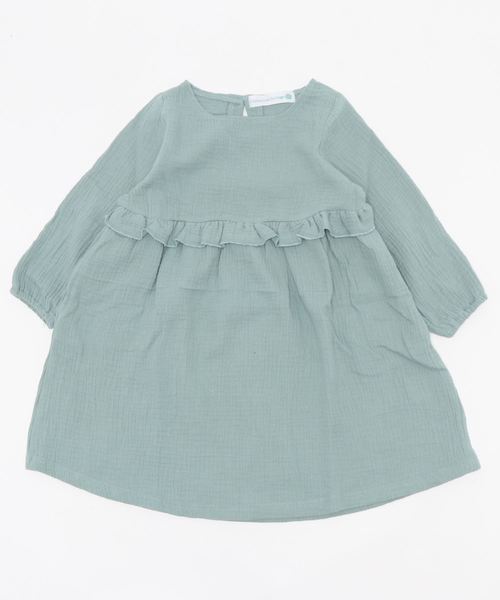 Catherine Cottage（キャサリンコテージ）の「ダブルガーゼフリルワンピース　長袖（ワンピース・キッズ・ブラック/ネイビー/ブラウン/サンドベージュ/ミント/クリーム/モカ/スモークピンク/ローズ/コーラル・150/100/110/120/130/140）」の12枚目の写真