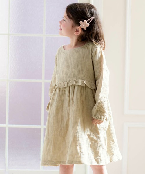 Catherine Cottage（キャサリンコテージ）の「ダブルガーゼフリルワンピース　長袖（ワンピース・キッズ・ブラック/ネイビー/ブラウン/サンドベージュ/ミント/クリーム/モカ/スモークピンク/ローズ/コーラル・150/100/110/120/130/140）」の15枚目の写真