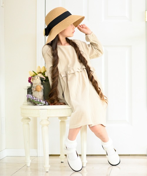 Catherine Cottage（キャサリンコテージ）の「ダブルガーゼフリルワンピース　長袖（ワンピース・キッズ・ブラック/ネイビー/ブラウン/サンドベージュ/ミント/クリーム/モカ/スモークピンク/ローズ/コーラル・150/100/110/120/130/140）」の16枚目の写真