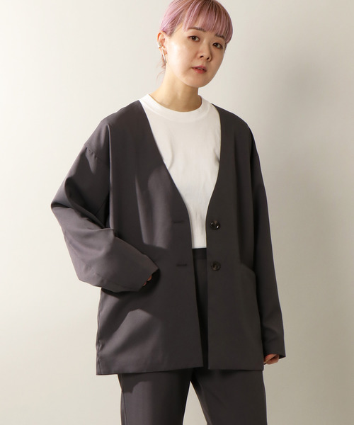 ノーカラージャケット セットアップ　NOKCHAノクチャ ダブルクロスノーカラージャケット/セットアップ対応【洗濯機