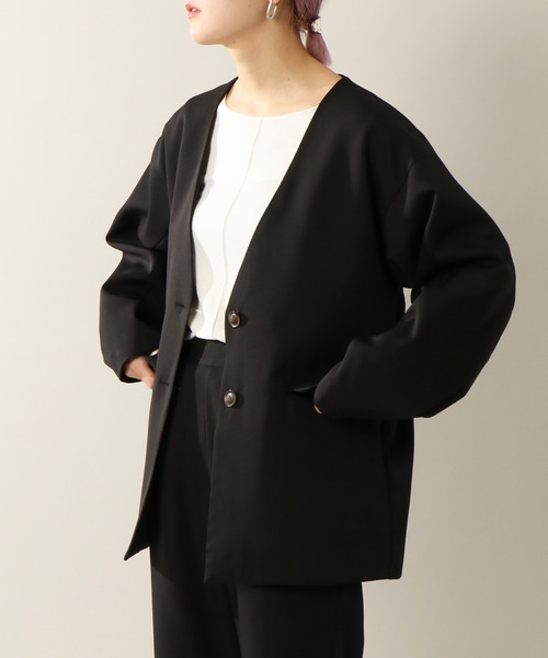 notch.(ノッチ)の「セットアップリラックスノーカラージャケット(ノーカラージャケット・レディース・チャコールグレー/ライトグレー/ブラック/パープル・M)」の2枚目の写真
