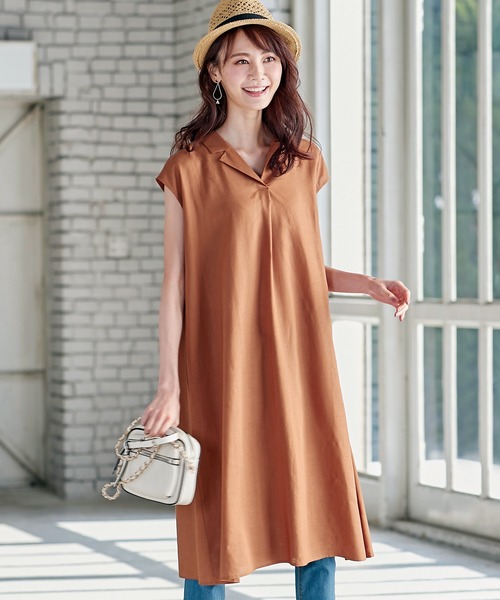 セール レーヨン麻素材開衿デザインワンピース ワンピース Belluna Plus ベルーナ のファッション通販 Zozotown