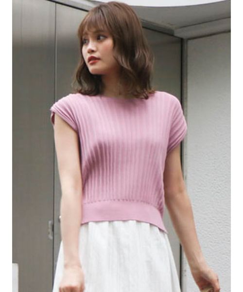 dazzlin（ダズリン）の「ワイドリブショートベスト（ニット/セーター・レディース・グリーン/オフホワイト/ベージュ/パープル・FREE）」の4枚目の写真