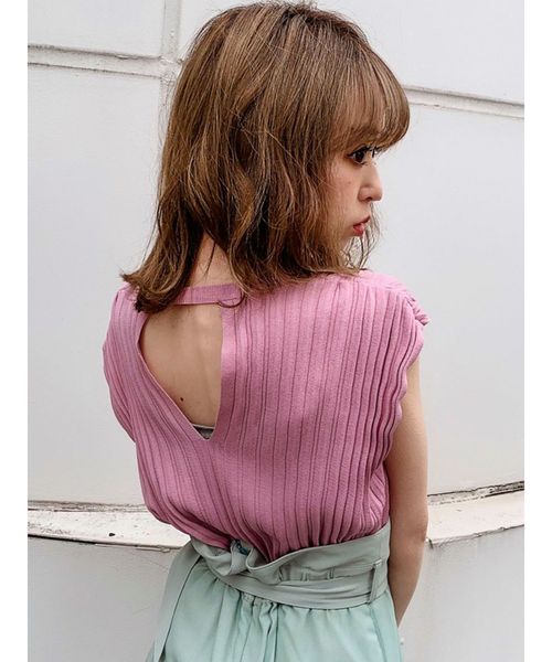 dazzlin（ダズリン）の「ワイドリブショートベスト（ニット/セーター・レディース・グリーン/オフホワイト/ベージュ/パープル・FREE）」の7枚目の写真