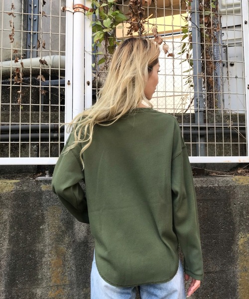 専用】psicomワッフル長袖カットソー 【希少Lサイズ】カーキ Tシャツ