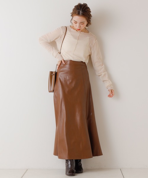 Chico（チコ）の「レザーロングフレアスカート/フェイクレザー
