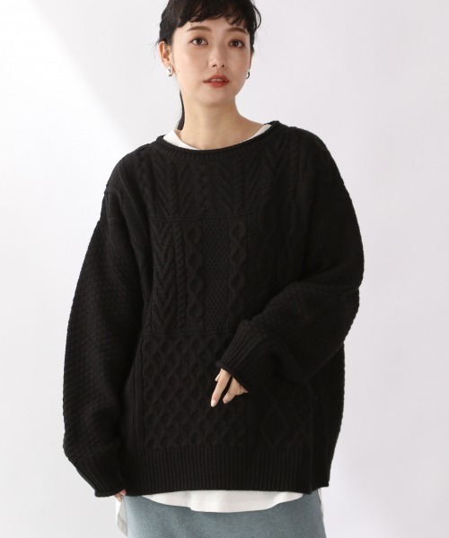 LOWRYS FARM（ローリーズファーム）の「ケーブルキリカエプルオーバーＬＳ　917459（ニット/セーター・レディース・ブラック/ベージュ/オレンジ/アイボリー・FREE）」の3枚目の写真