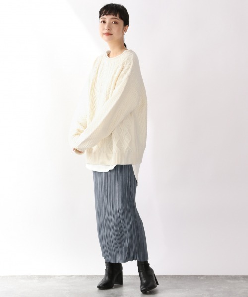 LOWRYS FARM（ローリーズファーム）の「ケーブルキリカエプルオーバーＬＳ　917459（ニット/セーター・レディース・ブラック/ベージュ/オレンジ/アイボリー・FREE）」の7枚目の写真