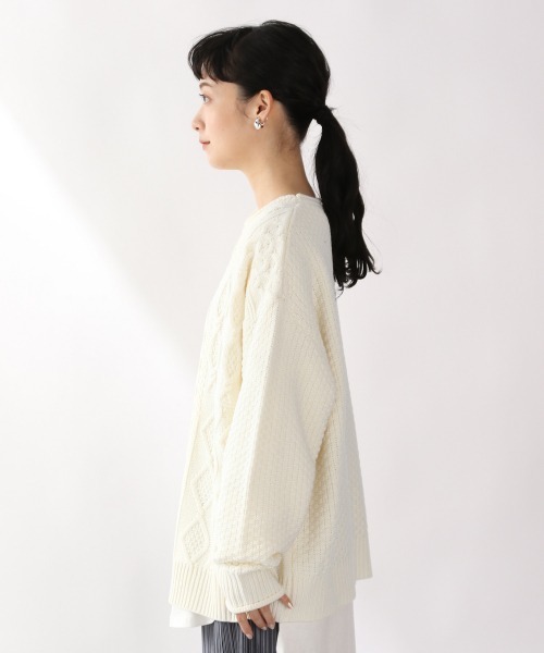 LOWRYS FARM（ローリーズファーム）の「ケーブルキリカエプルオーバーＬＳ　917459（ニット/セーター・レディース・ブラック/ベージュ/オレンジ/アイボリー・FREE）」の9枚目の写真