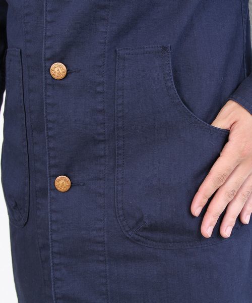coen（コーエン）の「SMITH（スミス）別注ショップコート（ステンカラーコート・メンズ・ロイヤルブルー/ブラウン・LARGE/MEDIUM/SMALL）」の4枚目の写真