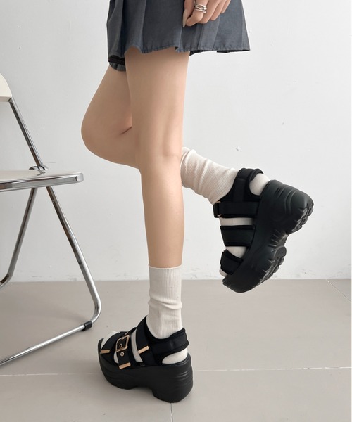 完売前に!!☆ Sunskip 厚底 スライド セール】超軽量厚底 ゴールドバックル ベルクロ スポーツ