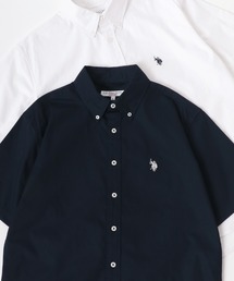 U.S. POLO ASSN./ユーエスポロアッスン 別注 コットン 無地 ストライプ ロゴ ワンポイント刺繍 ボタンダウン 半袖シャツ
