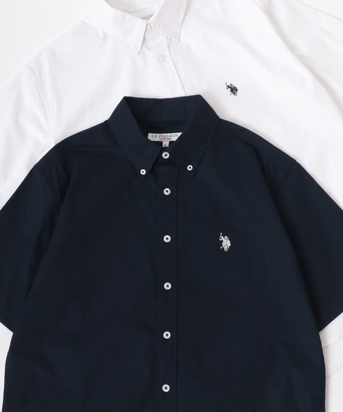U.S. POLO ASSN.（ユーエスポロアッスン）の「U.S. POLO ASSN./ユーエスポロアッスン 別注 コットン 無地 ストライプ ロゴ ワンポイント刺繍 ボタンダウン 半袖シャツ（シャツ/ブラウス・メンズ・ホワイト/ブラック/ベージュ/ネイビー/ホワイト系その他/ブルー系その他/ブルー系その他2・LL/M/L）」の5枚目の写真