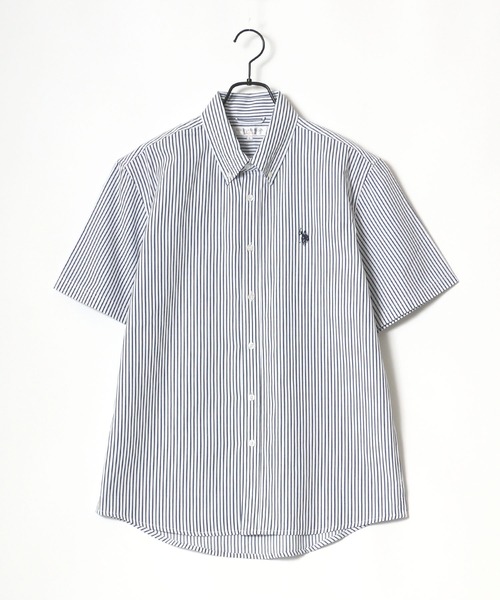 U.S. POLO ASSN.（ユーエスポロアッスン）の「U.S. POLO ASSN./ユーエスポロアッスン 別注 コットン 無地 ストライプ ロゴ ワンポイント刺繍 ボタンダウン 半袖シャツ（シャツ/ブラウス・メンズ・ホワイト/ブラック/ベージュ/ネイビー/ホワイト系その他/ブルー系その他/ブルー系その他2・LL/M/L）」の18枚目の写真