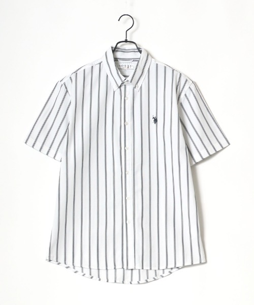 U.S. POLO ASSN.（ユーエスポロアッスン）の「U.S. POLO ASSN./ユーエスポロアッスン 別注 コットン 無地 ストライプ ロゴ ワンポイント刺繍 ボタンダウン 半袖シャツ（シャツ/ブラウス・メンズ・ホワイト/ブラック/ベージュ/ネイビー/ホワイト系その他/ブルー系その他/ブルー系その他2・LL/M/L）」の11枚目の写真