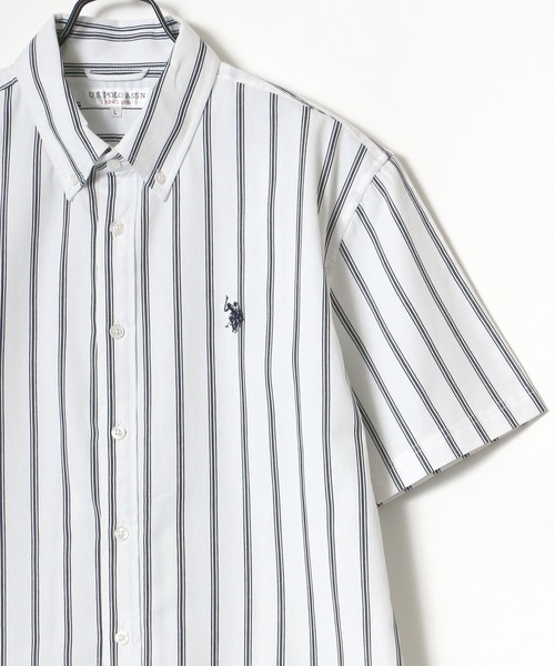 U.S. POLO ASSN.（ユーエスポロアッスン）の「U.S. POLO ASSN./ユーエスポロアッスン 別注 コットン 無地 ストライプ ロゴ ワンポイント刺繍 ボタンダウン 半袖シャツ（シャツ/ブラウス・メンズ・ホワイト/ブラック/ベージュ/ネイビー/ホワイト系その他/ブルー系その他/ブルー系その他2・LL/M/L）」の22枚目の写真