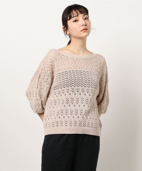 Honeys(ハニーズ)の「透かし編2wayカーデ(カーディガン/ボレロ・レディース・レッド/ブラック/ブルー/アイボリー/ベージュ・M/L/LL)」の14枚目の写真