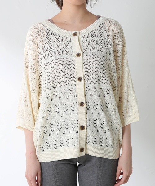 Honeys(ハニーズ)の「透かし編2wayカーデ(カーディガン/ボレロ・レディース・レッド/ブラック/ブルー/アイボリー/ベージュ・M/L/LL)」の19枚目の写真