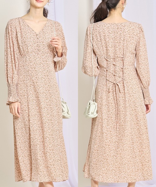 セール くるみ飾り釦付きバックレースアップデザインフラワープリントワンピース ワンピース Tocco Closet トッコ クローゼット のファッション通販 Zozotown