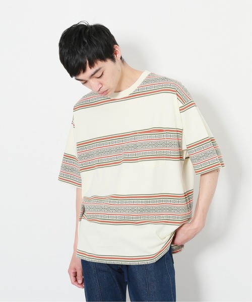 JOURNAL STANDARD relume（ジャーナルスタンダード　レリューム）の「JACQUARD BORDER Tシャツ（Tシャツ/カットソー・メンズ・アイボリー/チョコ/ブルー系その他・MEDIUM/LARGE）」の2枚目の写真