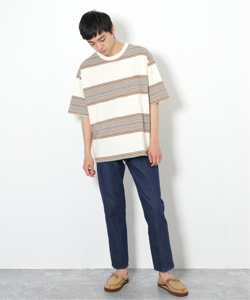 JOURNAL STANDARD relume（ジャーナルスタンダード　レリューム）の「JACQUARD BORDER Tシャツ（Tシャツ/カットソー・メンズ・アイボリー/チョコ/ブルー系その他・MEDIUM/LARGE）」の4枚目の写真