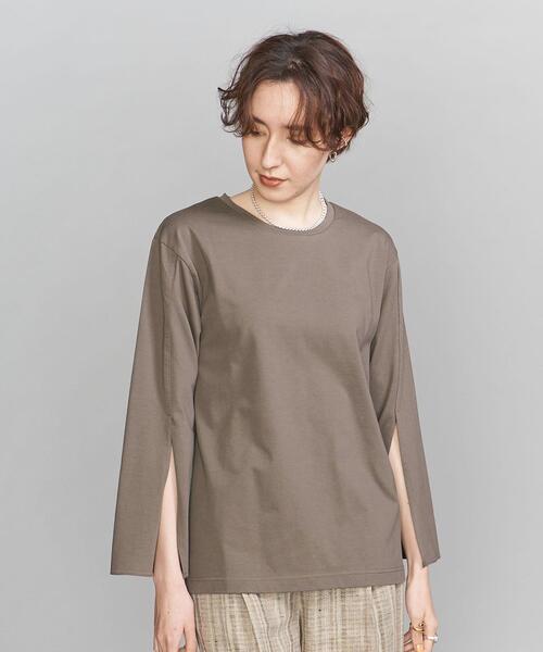 BEAUTY&YOUTH UNITED ARROWS（ビューティーアンドユースユナイテッドアローズ）の「BY コットンスリットスリーブクルーネックロングTシャツ :（Tシャツ/カットソー・レディース・ホワイト/クリーム/モカ・FREE）」の3枚目の写真