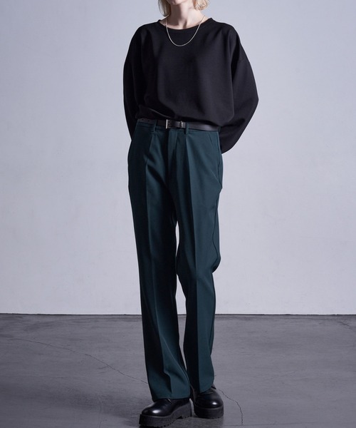 Loose/ルース（ルース）の「センタープレス ハイウエストセミフレアパンツ（スラックス・メンズ・ブルー/オフホワイト/ブラック/ダークグリーン/インディゴブルー・S/M/L/XS）」の21枚目の写真