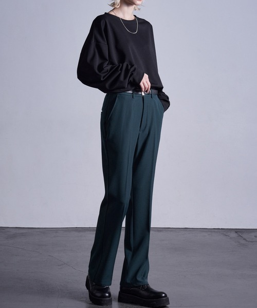 Loose/ルース（ルース）の「センタープレス ハイウエストセミフレアパンツ（スラックス・メンズ・ブルー/オフホワイト/ブラック/ダークグリーン/インディゴブルー・S/M/L/XS）」の20枚目の写真