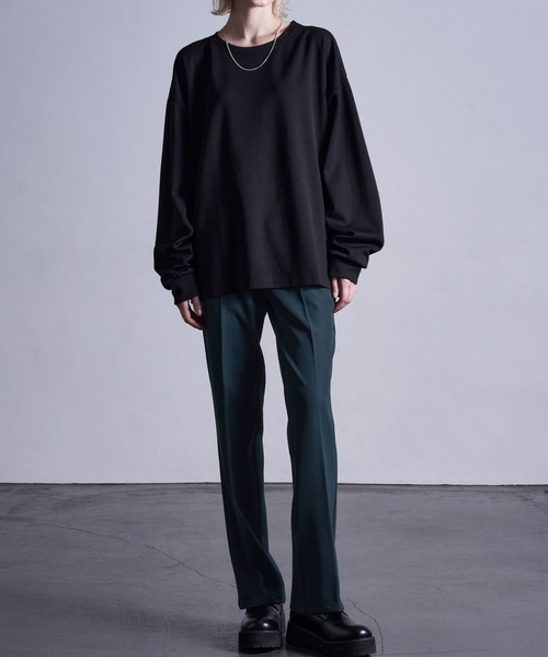 Loose/ルース（ルース）の「センタープレス ハイウエストセミフレアパンツ（スラックス・メンズ・ブルー/オフホワイト/ブラック/ダークグリーン/インディゴブルー・S/M/L/XS）」の15枚目の写真