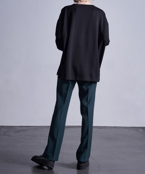 Loose/ルース（ルース）の「センタープレス ハイウエストセミフレアパンツ（スラックス・メンズ・ブルー/オフホワイト/ブラック/ダークグリーン/インディゴブルー・S/M/L/XS）」の14枚目の写真