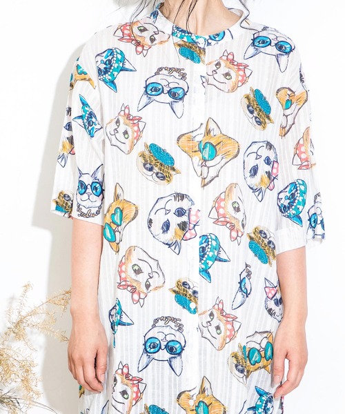 セール チュニック ワンピース ドレス ポップネコ総柄シャツワンピース チュニック Scolar スカラー のファッション セール チュニック ワンピース ドレス ポップネコ総柄シャツワンピース チュニック Scolar スカラー のファッション