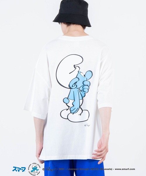 WEGO（ウィゴー）の「∴WEGO/別注スマーフ プリントビックシルエット5分袖Tシャツ（Tシャツ/カットソー・メンズ・ホワイト/イエロー/オレンジ/ブルー・MEDIUM/LARGE）」の3枚目の写真