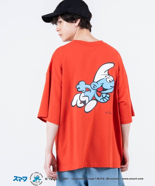 WEGO（ウィゴー）の「∴WEGO/別注スマーフ プリントビックシルエット5分袖Tシャツ（Tシャツ/カットソー・メンズ・ホワイト/イエロー/オレンジ/ブルー・MEDIUM/LARGE）」の2枚目の写真
