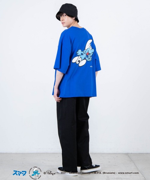 WEGO（ウィゴー）の「∴WEGO/別注スマーフ プリントビックシルエット5分袖Tシャツ（Tシャツ/カットソー・メンズ・ホワイト/イエロー/オレンジ/ブルー・MEDIUM/LARGE）」の10枚目の写真