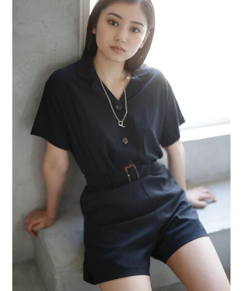 INGNI（イング）の「リネンライクショート／ロンパース（サロペット/オーバーオール・レディース・ブラック/ブルー/ライトベージュ・M）」の13枚目の写真