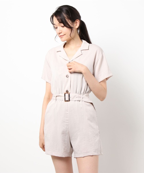 INGNI（イング）の「リネンライクショート／ロンパース（サロペット/オーバーオール・レディース・ブラック/ブルー/ライトベージュ・M）」の2枚目の写真