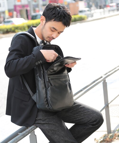 BASECONTROL(ベースコントロール)の「◆撥水リアルレザー ボックス型 薄マチ バックパック(バックパック/リュック・メンズ・ブラック・99)」の7枚目の写真