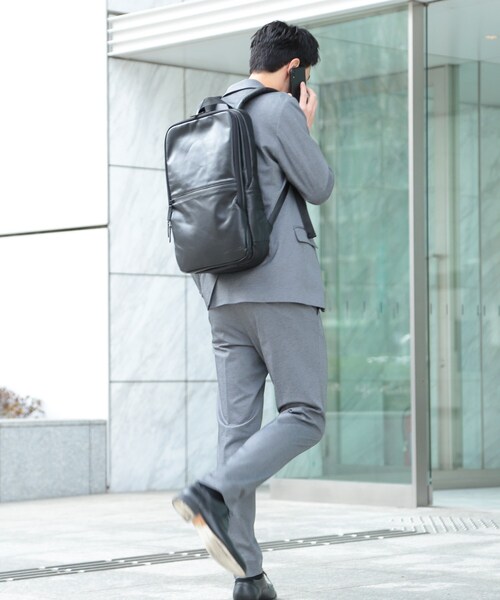 BASECONTROL(ベースコントロール)の「◆撥水リアルレザー ボックス型 薄マチ バックパック(バックパック/リュック・メンズ・ブラック・99)」の8枚目の写真
