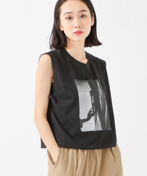 ALAND（エーランド）の「3.3 Field Trip／MONO PRINTノースリーブ　2218870（Tシャツ/カットソー・レディース・ブラック/アイボリー/カーキ・FREE）」の2枚目の写真