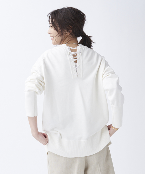 Abahouse Devinette（ドゥヴィネット）の「【BRAHMIN】バックレースアップオーバーシルエットニット（ニット/セーター・レディース・ブラック/オフホワイト/モカ・フリー）」の7枚目の写真
