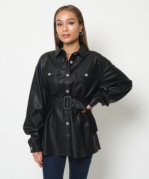 SPIRALGIRL（スパイラルガール）の「合皮CPOジャケット（ライダースジャケット・レディース・ブラック/ベージュ/ブラウン・FREE）」の16枚目の写真